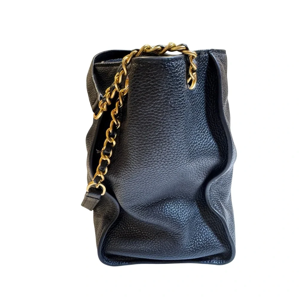 Tory Burch Britten Combo Tote Black Pebbled Leather Gold Chain Shoulder Bag